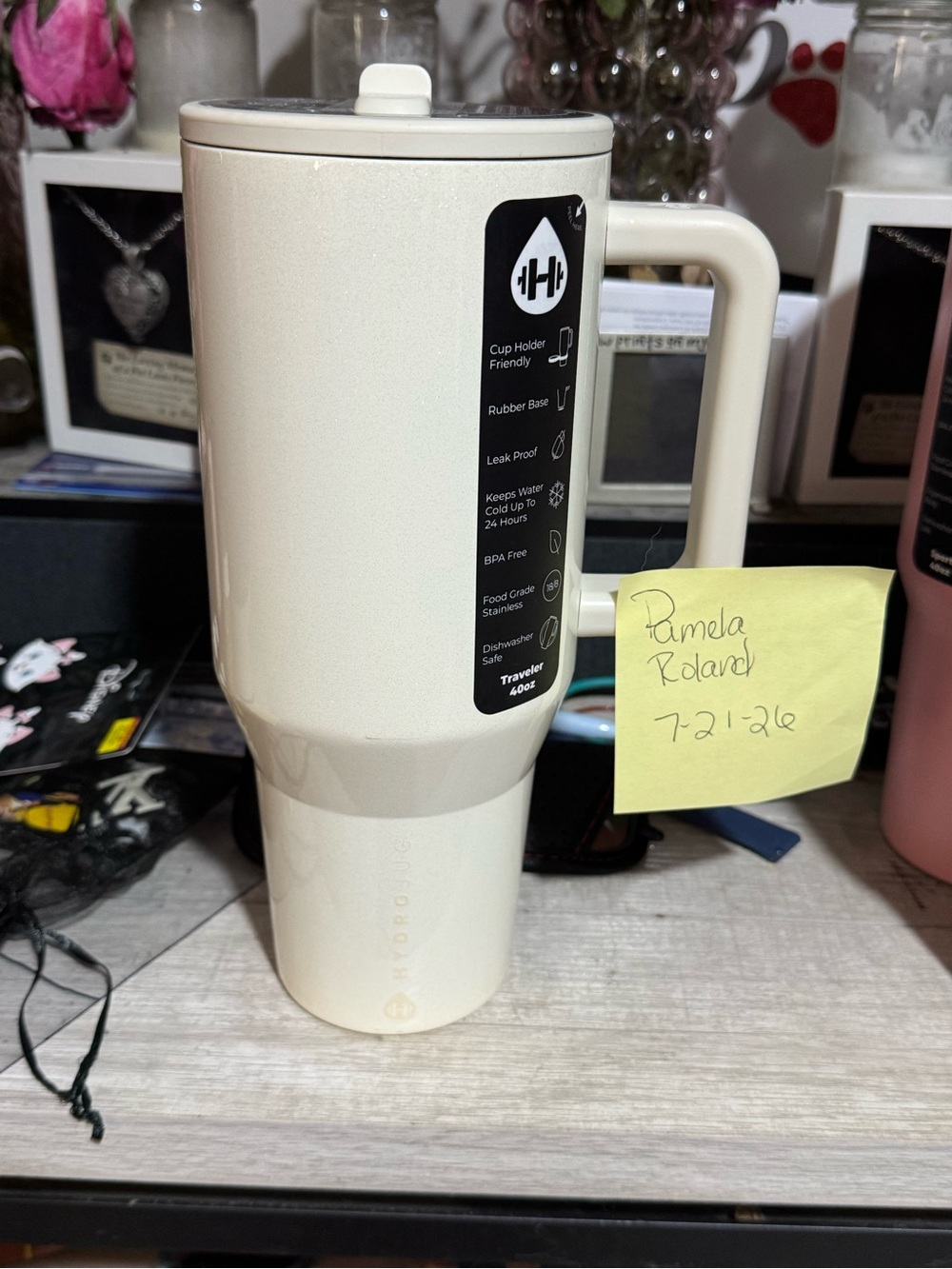 HydroJug White Travel Mug with Handle